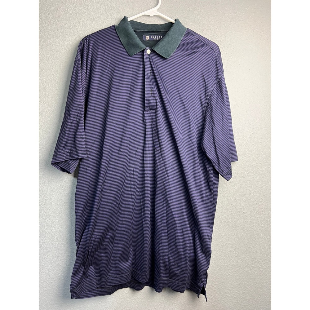 Oxford Golf Men Mercerized Cotton Striped Short Sleeve Polo Shirt Purple Black M